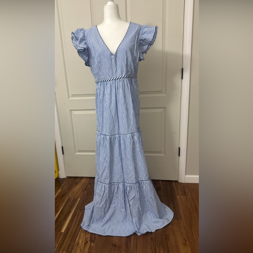 Blue and White Striped Maxi Dress